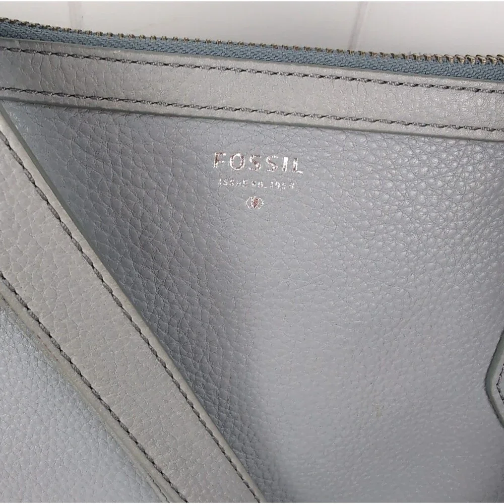 Fossil Sydney Large Leather Tote Smokey Blue Grey